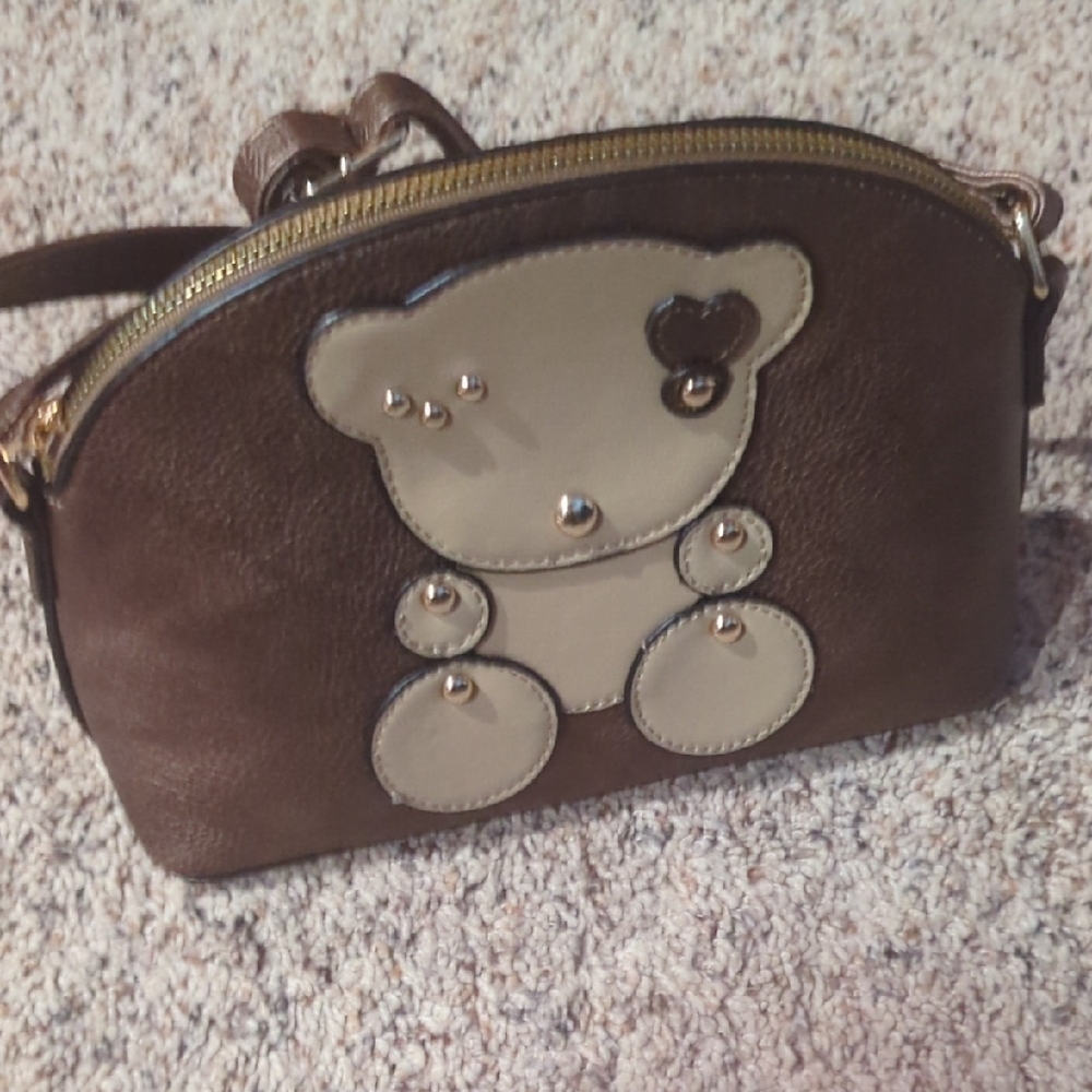 Charming Brown Crossbody Bag with Teddy Bear Accent,(New Without Tags)